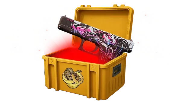 Image featuring Cheap Covert skin of Glock-18 Neo-Noir in Broken Fang Case with red glow coming from inside of case
