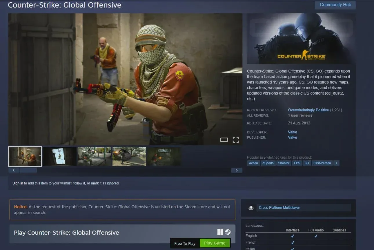 CS:GO download in Steam