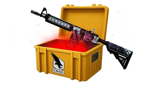 Image featuring Cheap Covert skin of M4A4 Neo-Noir in Clutch Case with red glow coming from inside of case