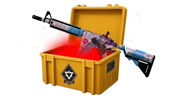 Image featuring Cheap Covert skin of M4A4 Temukau in Revolution Case with red glow coming from inside of case