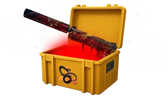 Image featuring Cheap Covert skin of USP-S The Traitor in Snakebite Case with red glow coming from inside of case