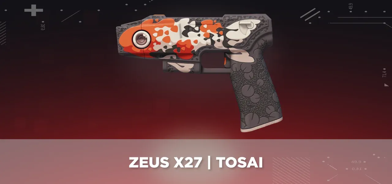 CS2 Zeus x27 | Tosai displayed on a black and red tech background.