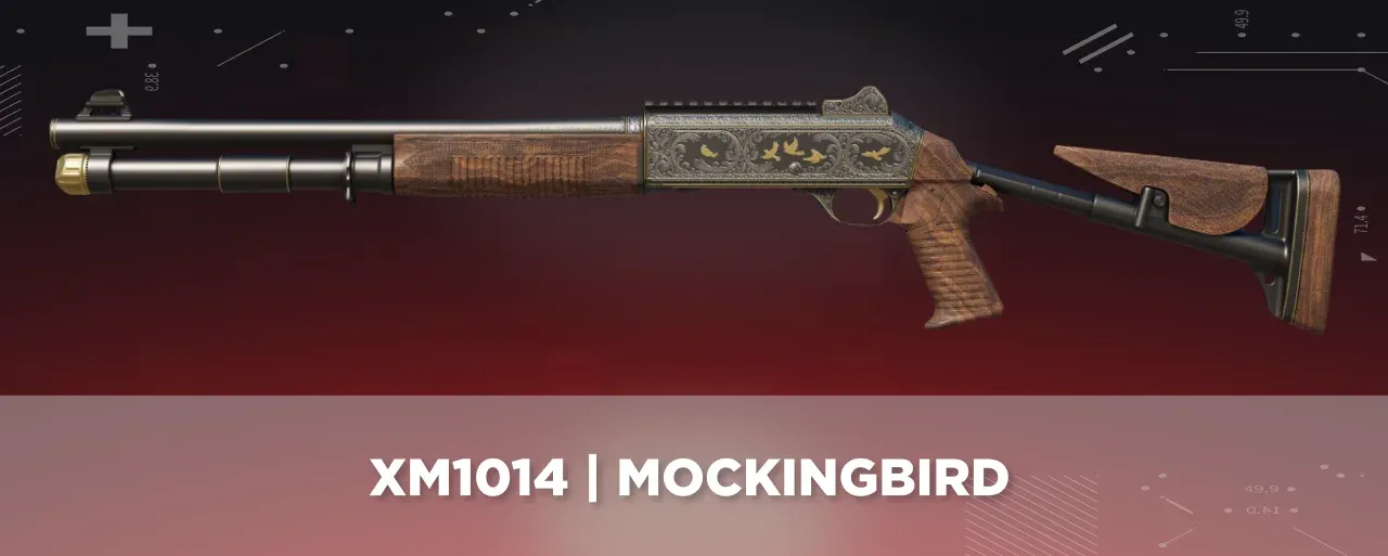 CS2 XM1014 | Mockingbird displayed on a black and red tech background.
