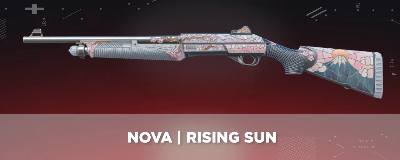 CS2 Nova | Rising Sun displayed on a black and red tech background.
