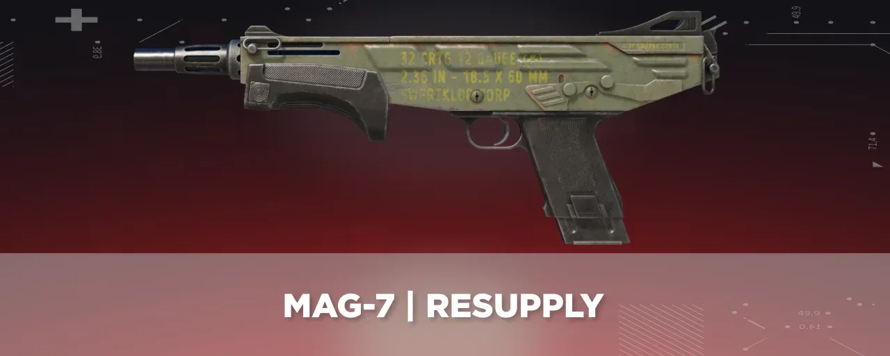 CS2 MAG-7 | Resupply displayed on a black and red tech background.