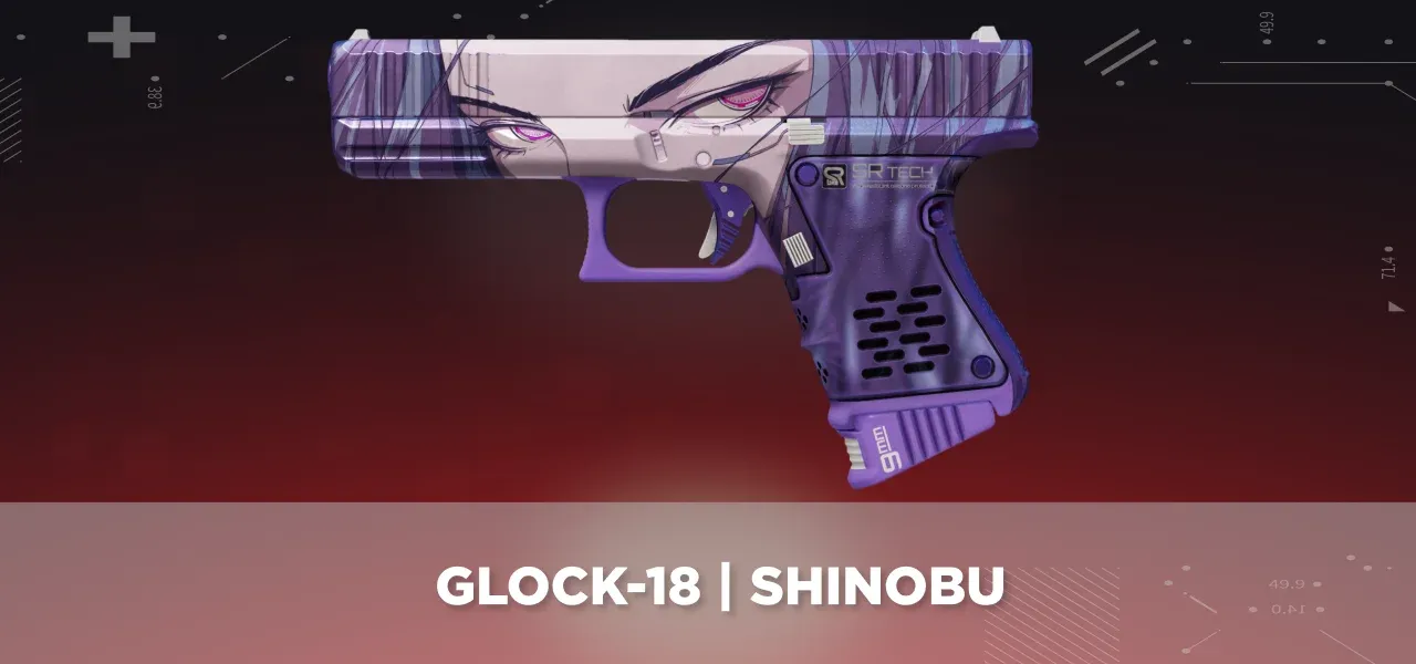 CS2 Glock-18 | Shinobu displayed on a black and red tech background.