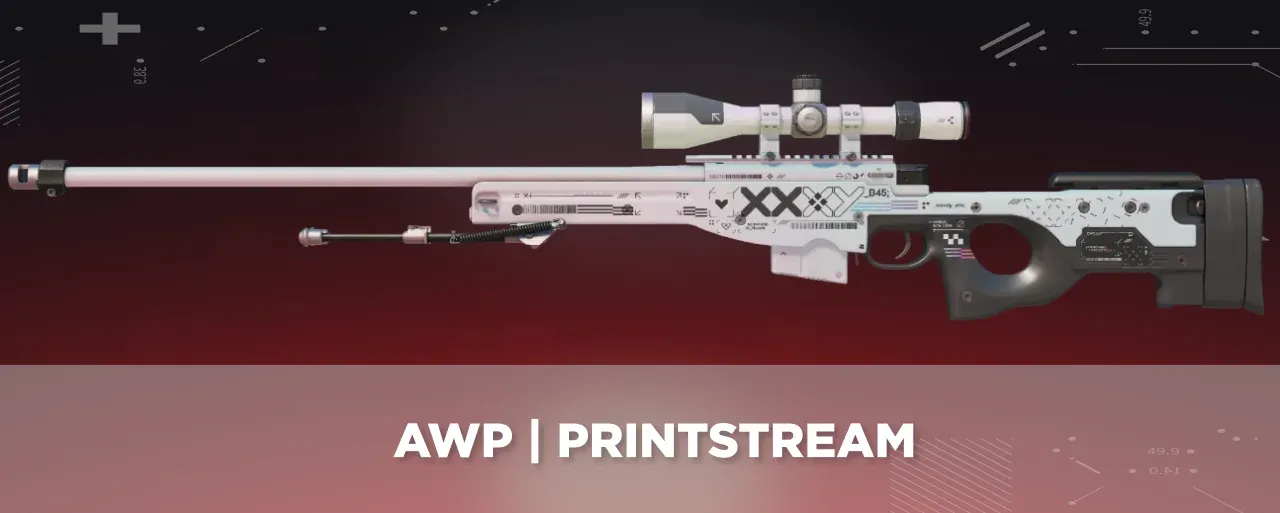 CS2 AWP | Printstream displayed on a black and red tech background.