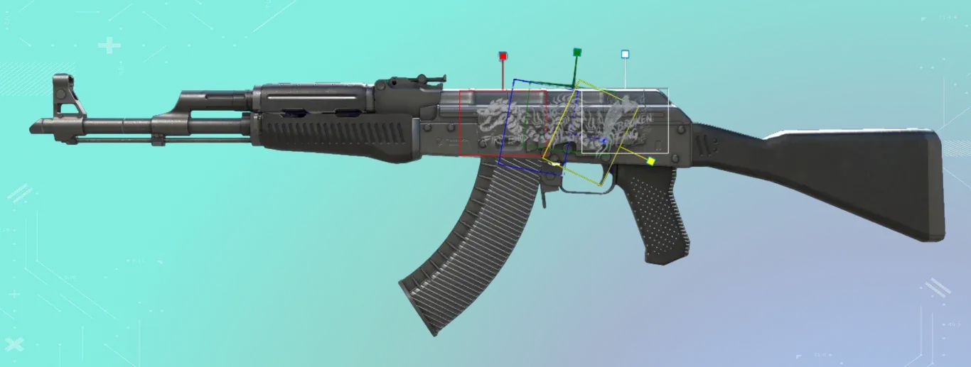 A matte-black rifle. It features a skeletal dragon running along the body, crafted from fully scraped First Blood, Cluck, and Broken Fang stickers to match the dark aesthetic.