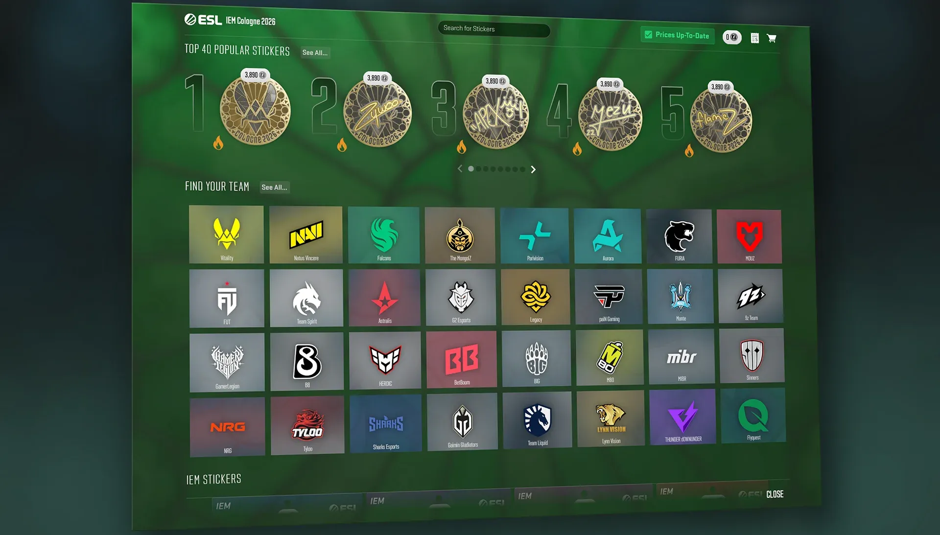 CS2 Major Shop for the IEM Cologne Major 2026.