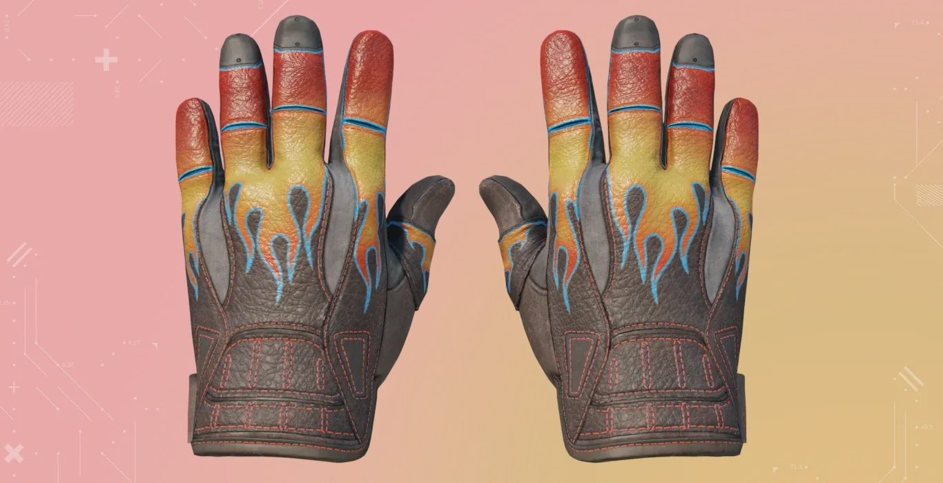 red-yellow-black colored Sport Gloves | Blaze from CS2 on a red-orange background