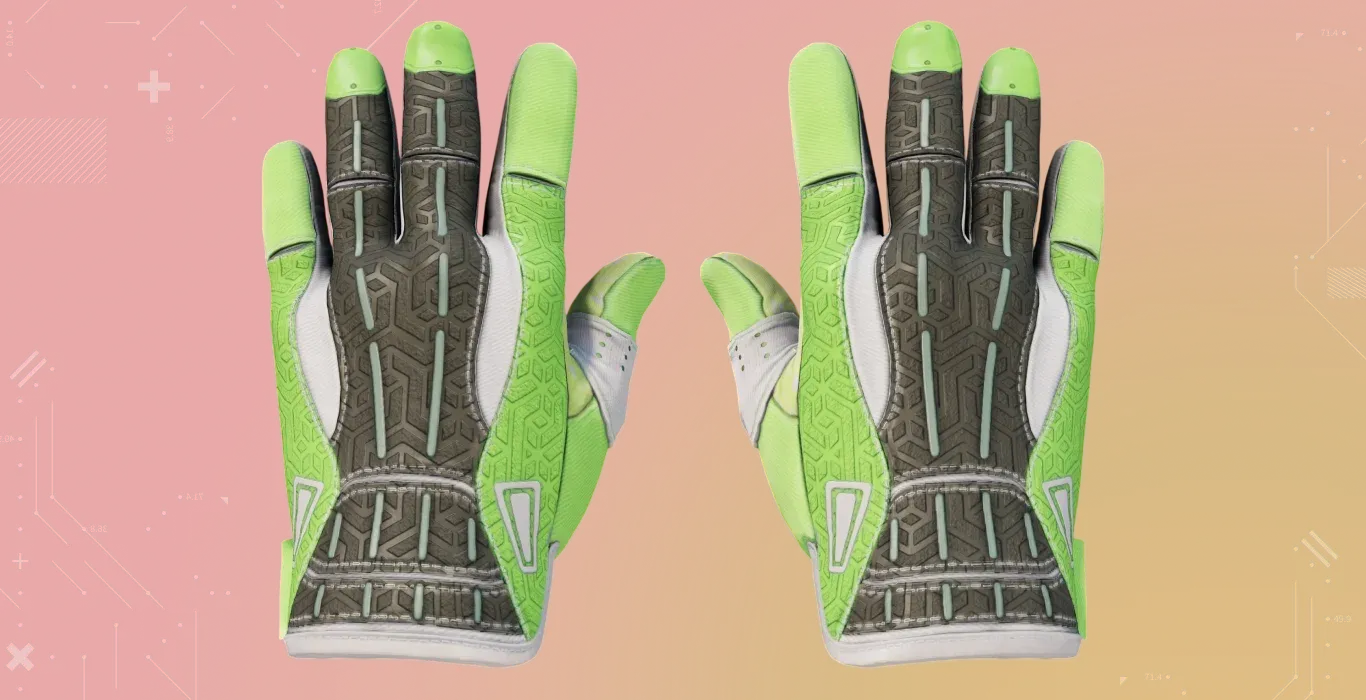 green Sport Gloves | Hedge Maze from CS2 on a red-orange background