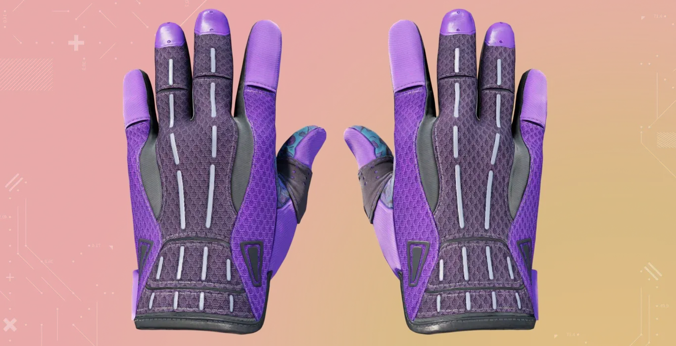 purple Sport Gloves | Pandora's Box from CS2 on a red-orange background