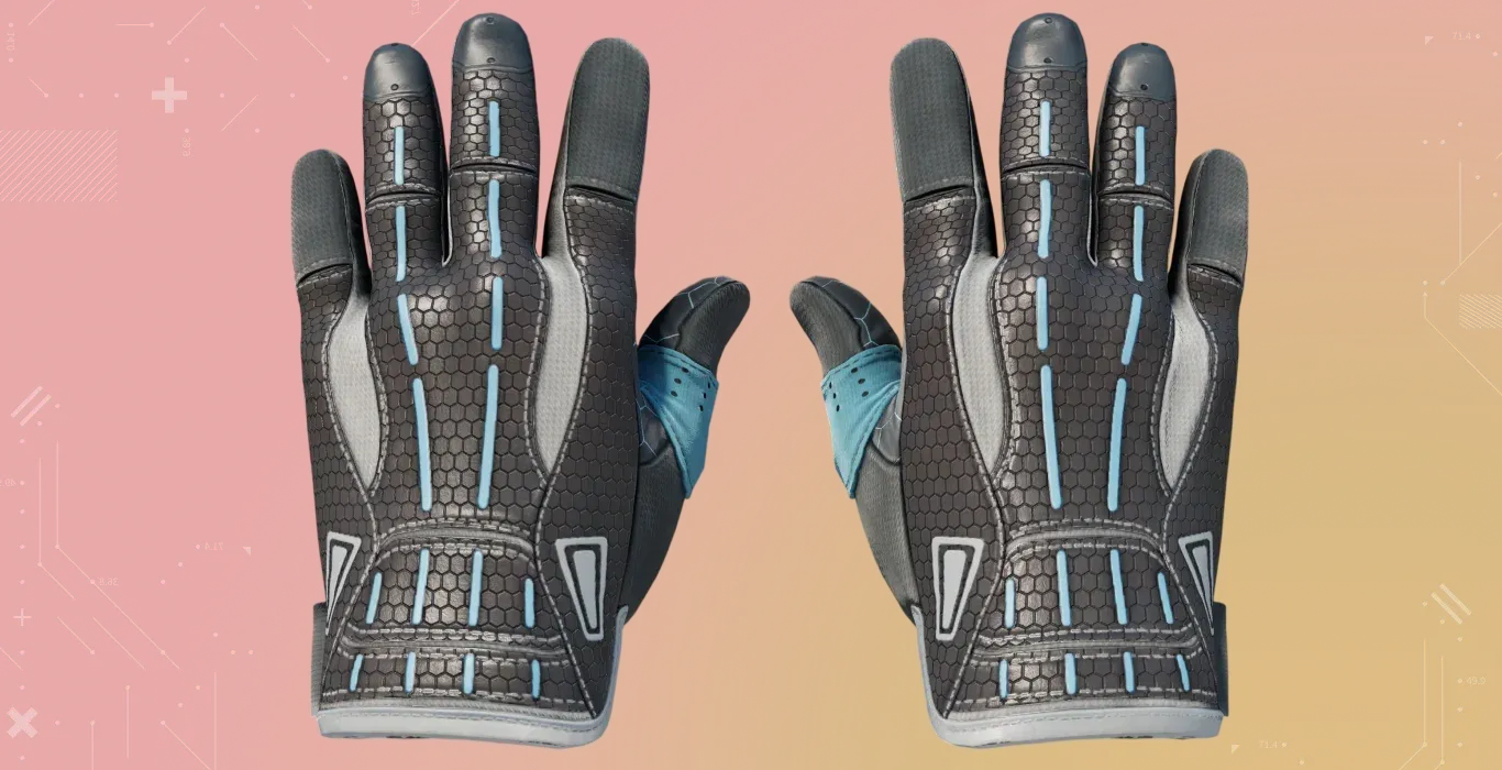 black-white-blue colored Sport Gloves | Superconducter from CS2 on a red-orange background
