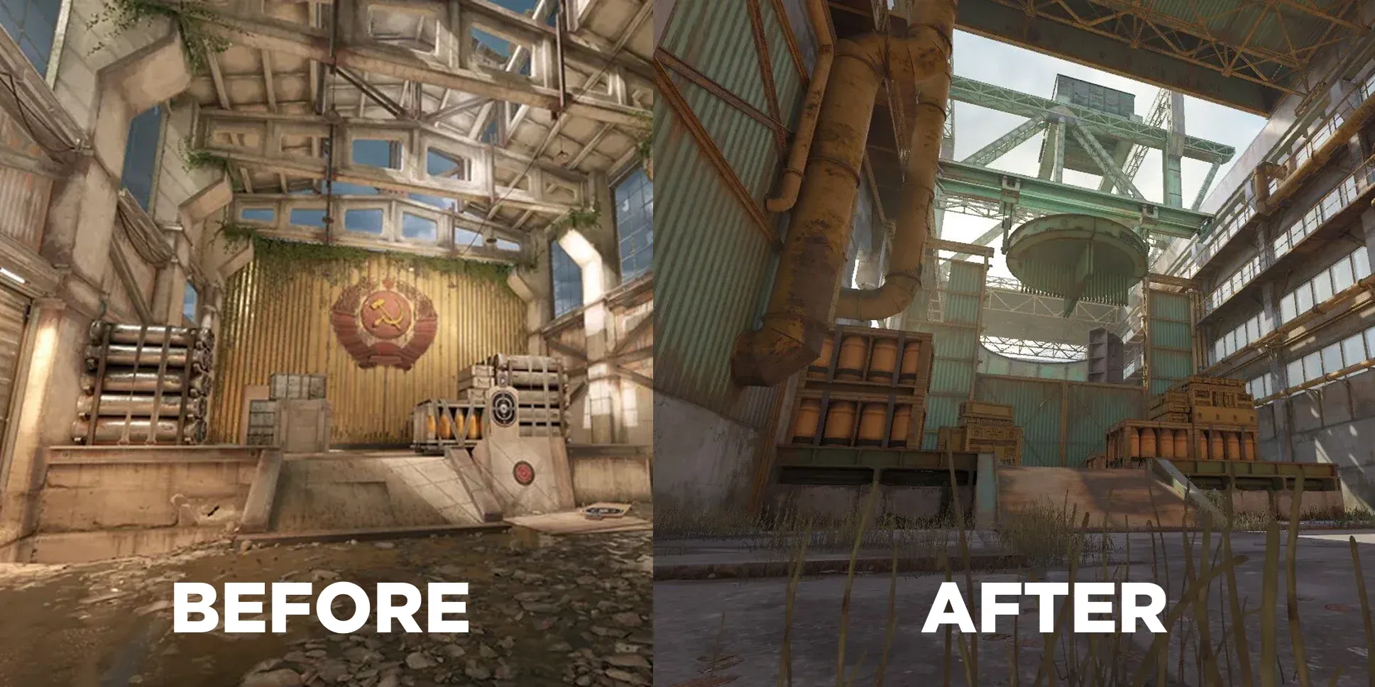 Communist Iconography on B-Site on Cache Before in CS:GO and After in CS2