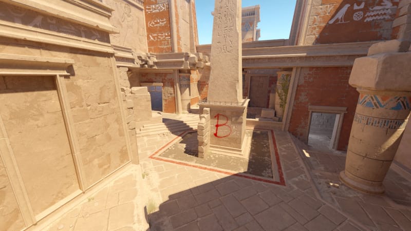 B-Site with Obelisk, E-Box, Back-site, Temple, and more on Anubis CS2 Map