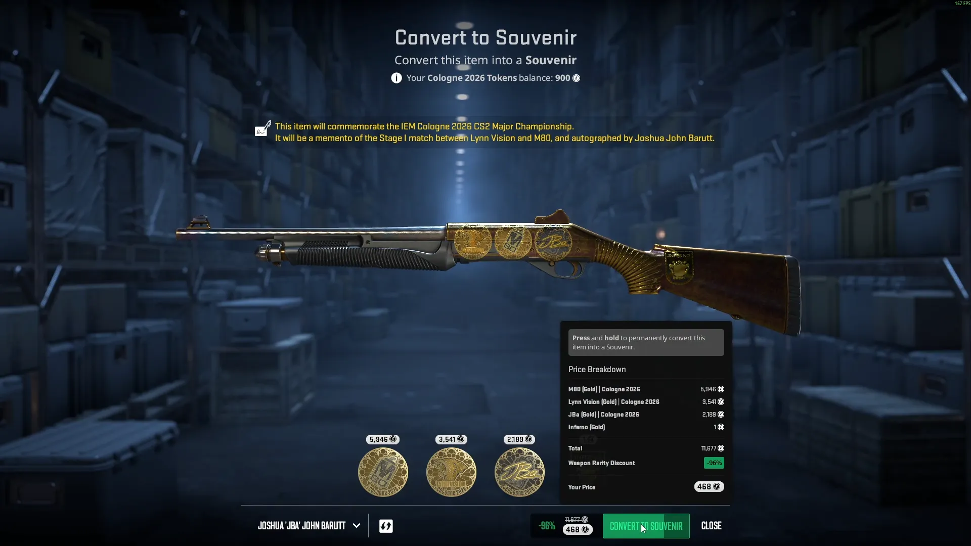 The menu for creating a souvenir skin in CS2.