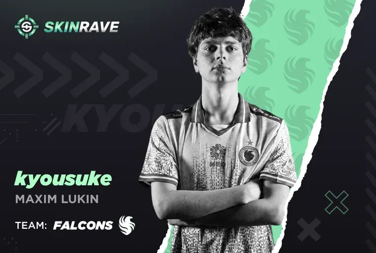 top 9 player kyousuke Maxim Lukin from Team Falcons on a black-green background
