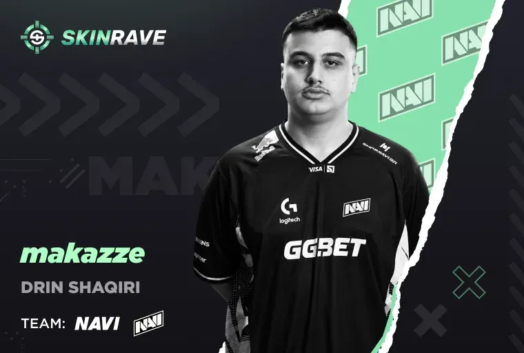top 8 player makazze Drin Shaqiri from Natus Vincere on a black-green background