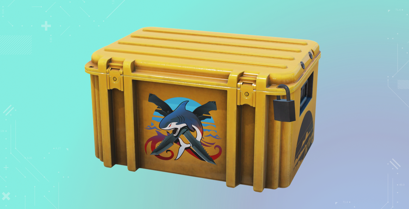 Operation Riptide Case on a teal-to-lavender gradient background, the CS case that introduced Gamma Doppler finishes to the Butterfly Knife