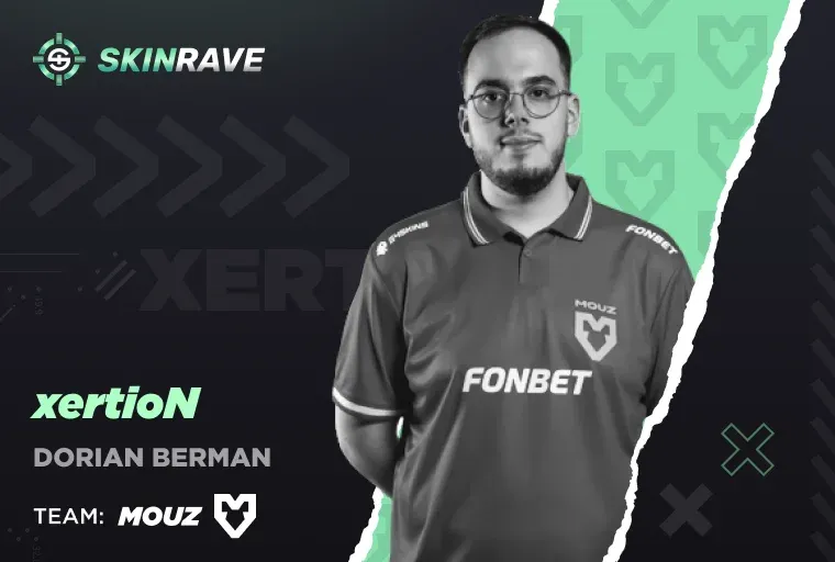top 10 player xertioN Dorian Berman from MOUZ on a black-green background