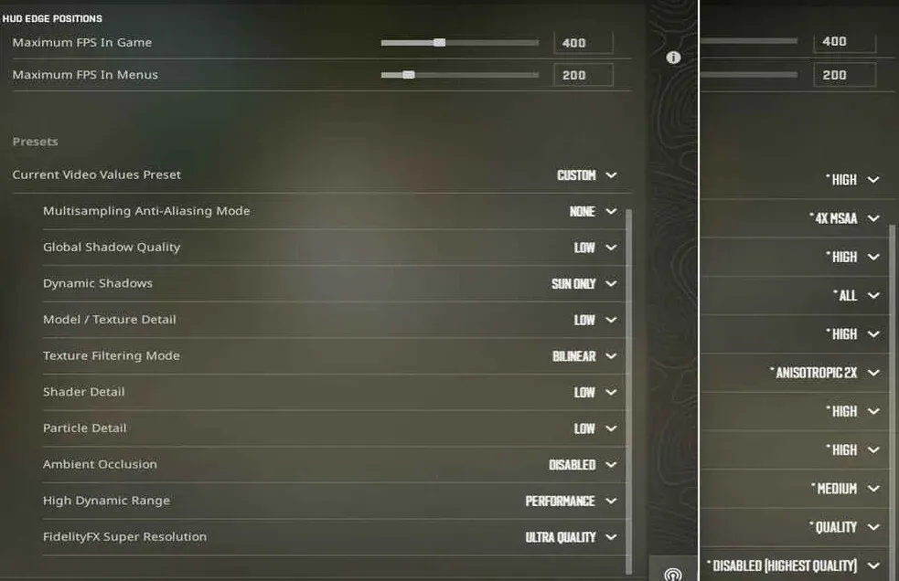 Performance and Input Lag from CS2 settings where you can move Maximum FPS both in Game and Menus