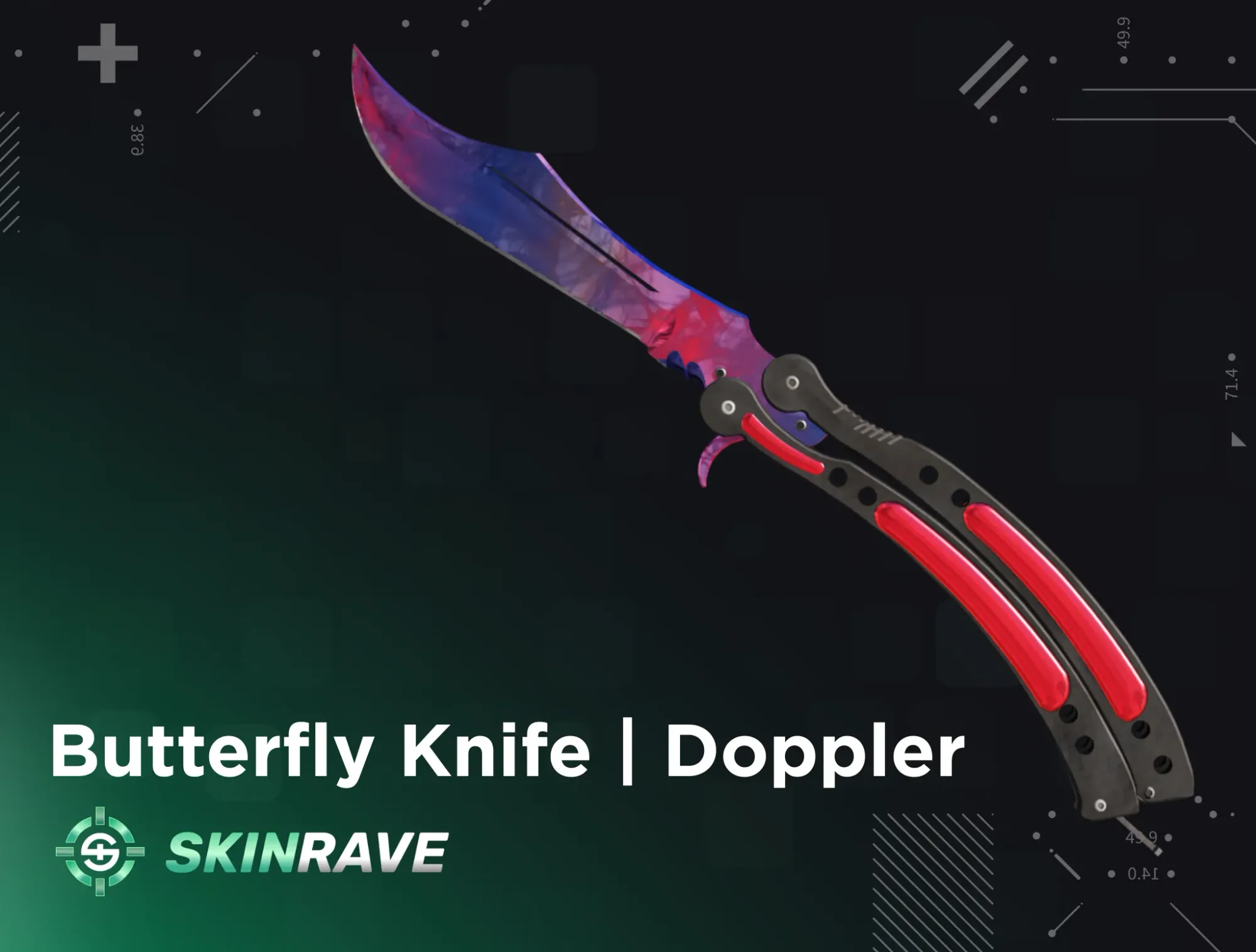 Butterfly Knife with a gamma Doppler finish, one of the most popular knives in CS2
