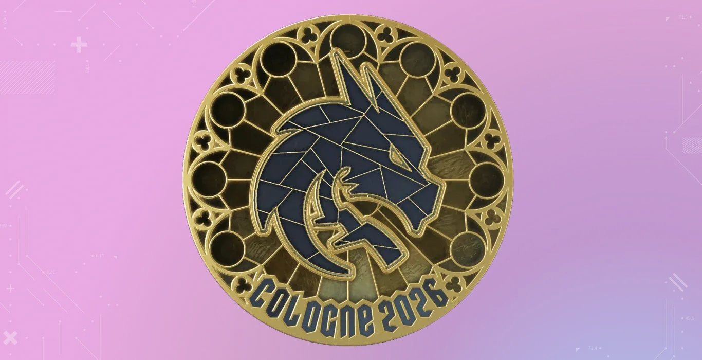 Team Spirit Gold 2026 CS2 sticker with gold autograph, and Cologne 2026 event text