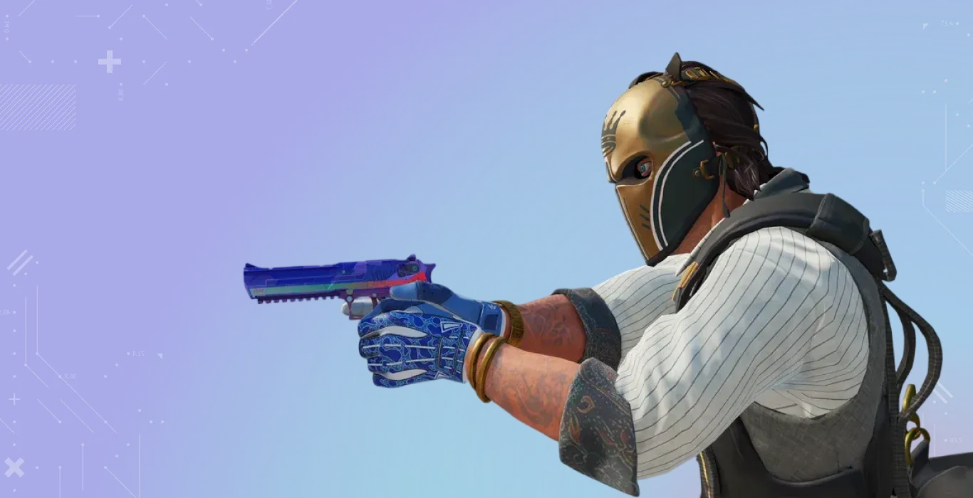 CS2 player Sir Bloody Darryl trying to aim with Desert Eagle on a blue-cyan background