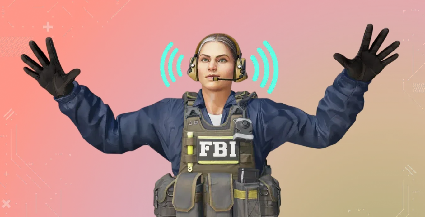 CS2 music settings, Special Agent Ava listening to music on a red-yellow background