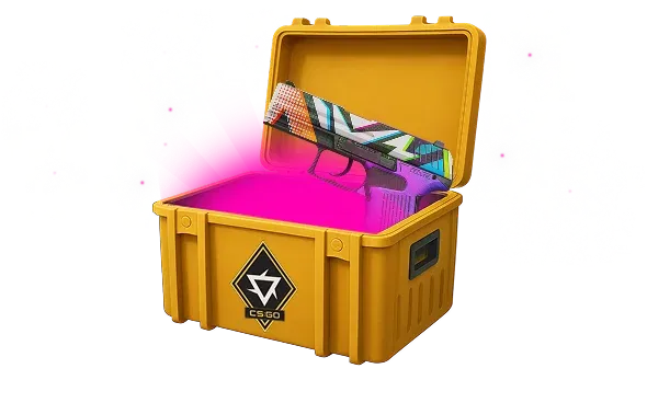 Image featuring Cheap Classified skin of P2000 | Wicked Sick in Revolution Case with pink glow coming from inside of case