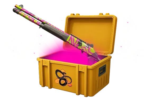 Image featuring Cheap Classified skin of XM1014 | XOXO in Snakebite Case with pink glow coming from inside of case