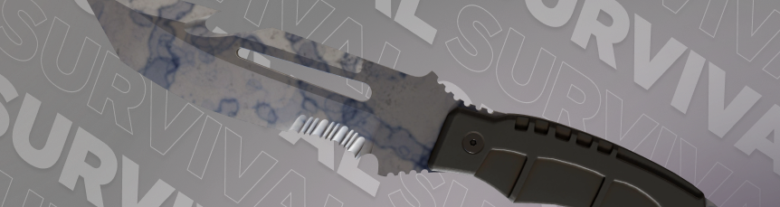 Survival Knife | Stained with a pale blue marbled stain pattern on the blade and a dark olive handle.
