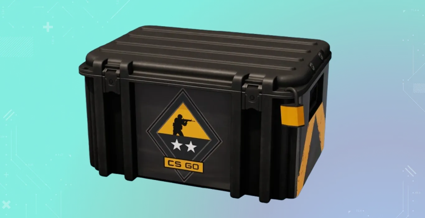 Image showing a black CS:GO Weapon Case 2 (2013) from CS2 on a cyan-blue background