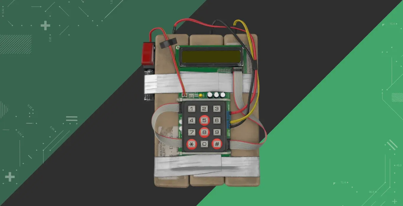 Image featuring the Red Buttoned Bomb C4 sticker craft in CS2 on a green-black background