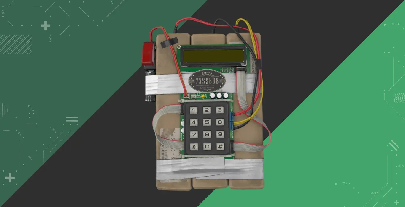 Image featuring the Bomb Code C4 sticker craft in CS2 on a green-black background