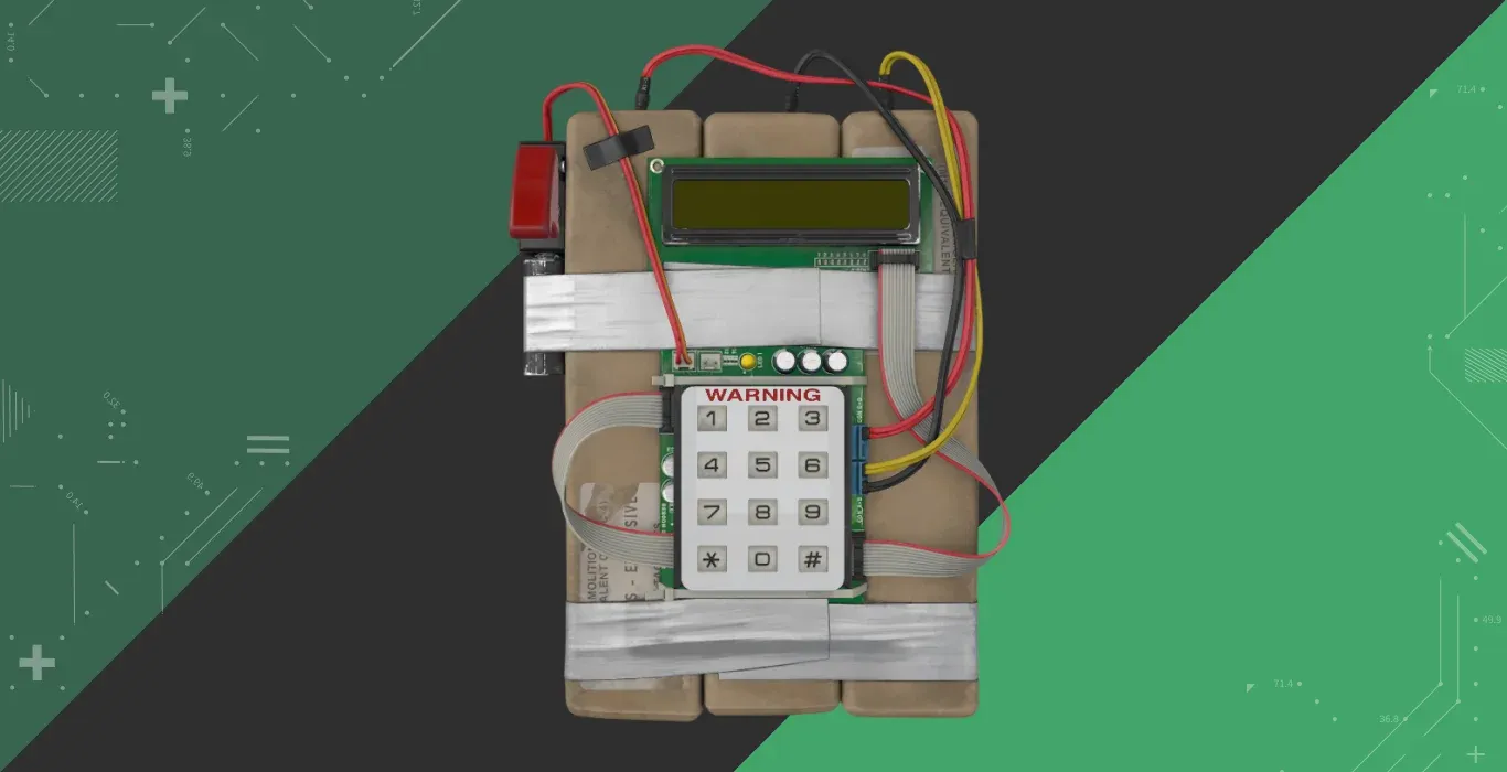 Image featuring the Warning Bomb C4 sticker craft in CS2 on a green-black background