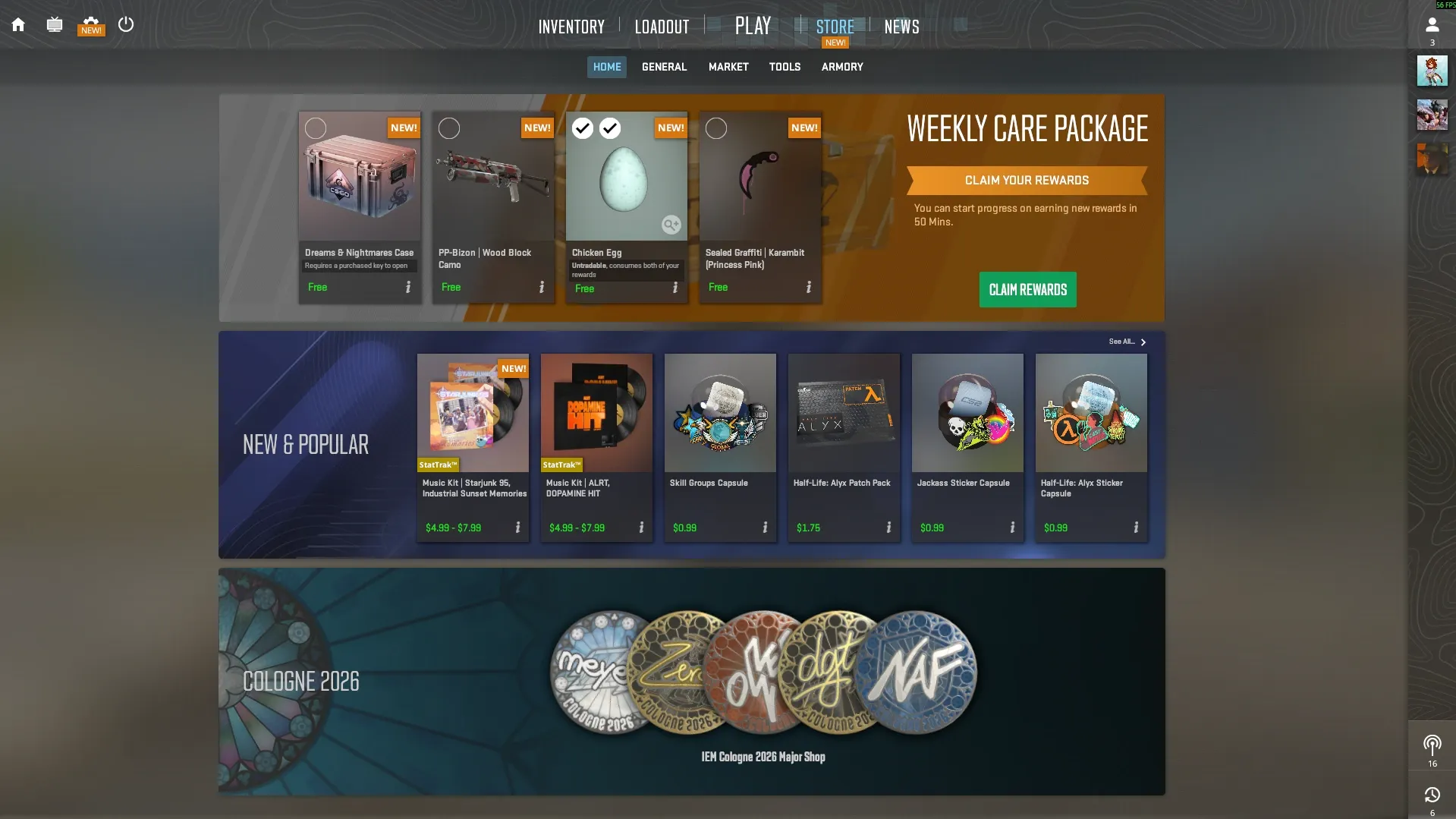 CS2 Weekly Care Package showing a Chicken Egg as a selectable reward