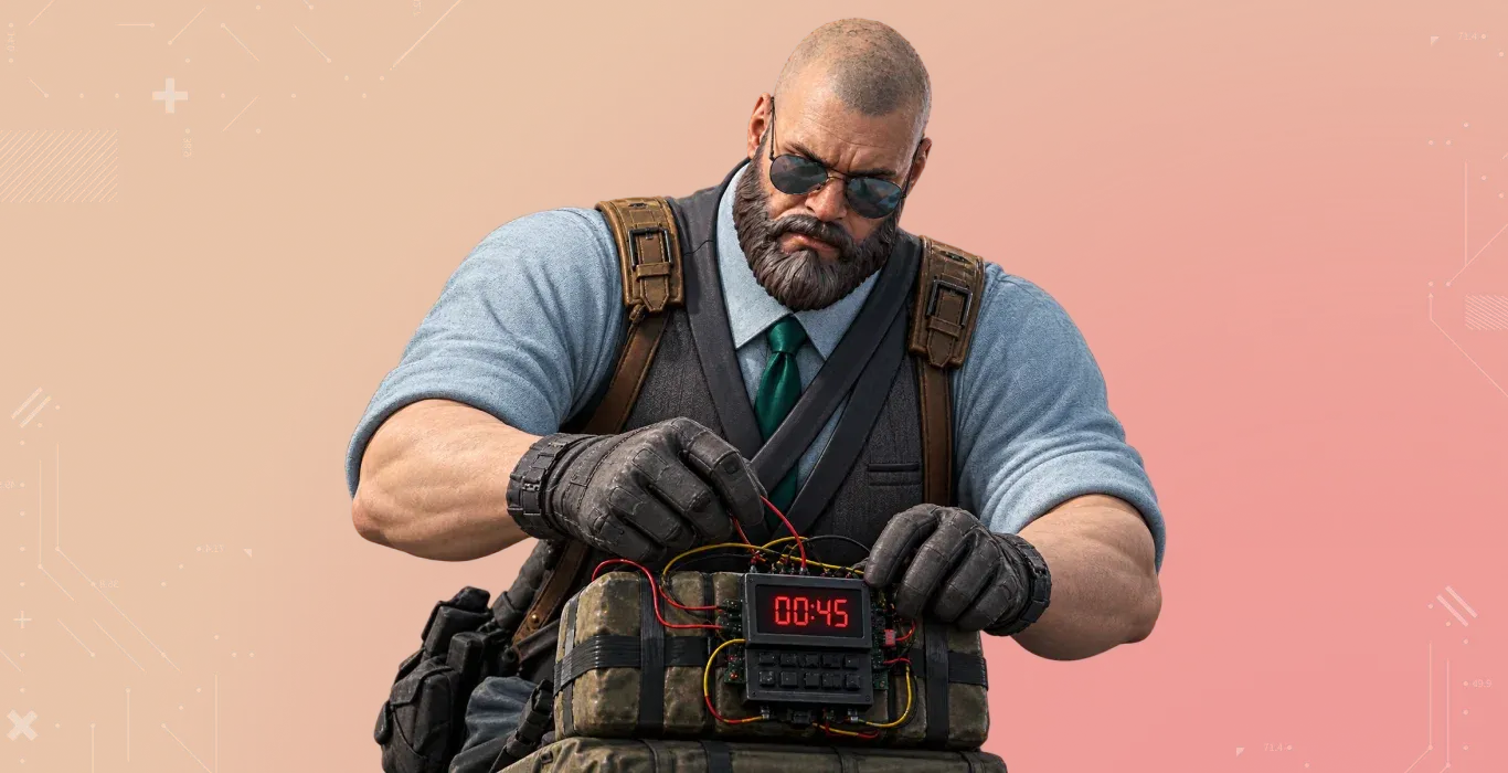Picture featuring Little Kev | the Professionals setting up a custom time in CS2 on red-orange background