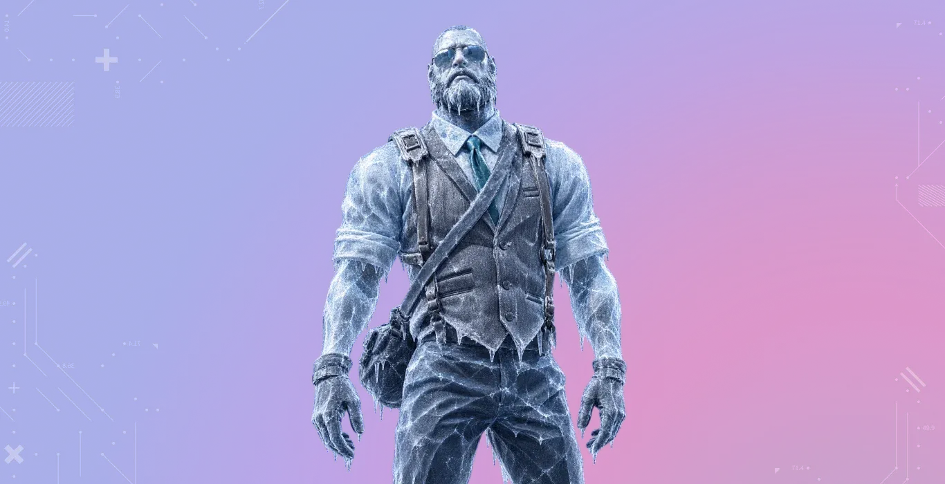 Image showing frozen Little Kev | the Professionals from CS2 standing on a purple-pink background