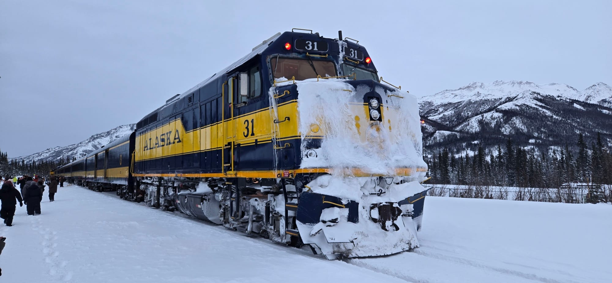 The Aurora Winter Train north to Fairbanks — a reliable alternative to winter highway driving, cutting through snowbound Interior Alaska with steady purpose.