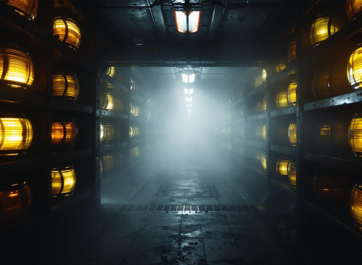 Kai Eschendorf — industrial sci-fi character portrait, moody bunker lighting