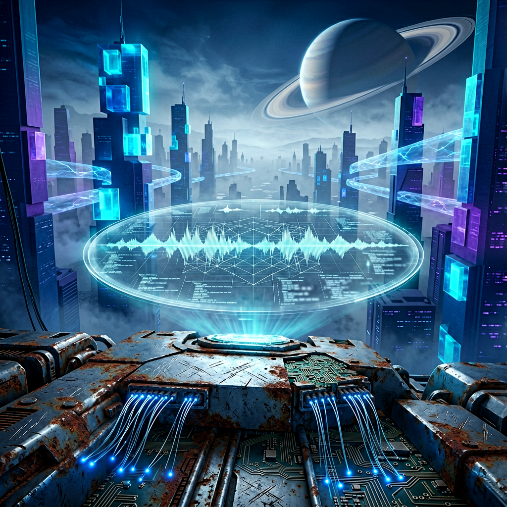 Industrial vault filled with glowing blue hourglasses and temporal capsules - the physical infrastructure of temporal capitalism in The Stolen Stream