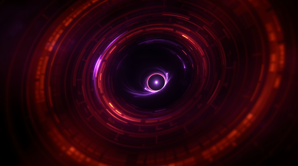 ARK-7 satellite fragmenting across a digital void, abstract sci-fi visualization