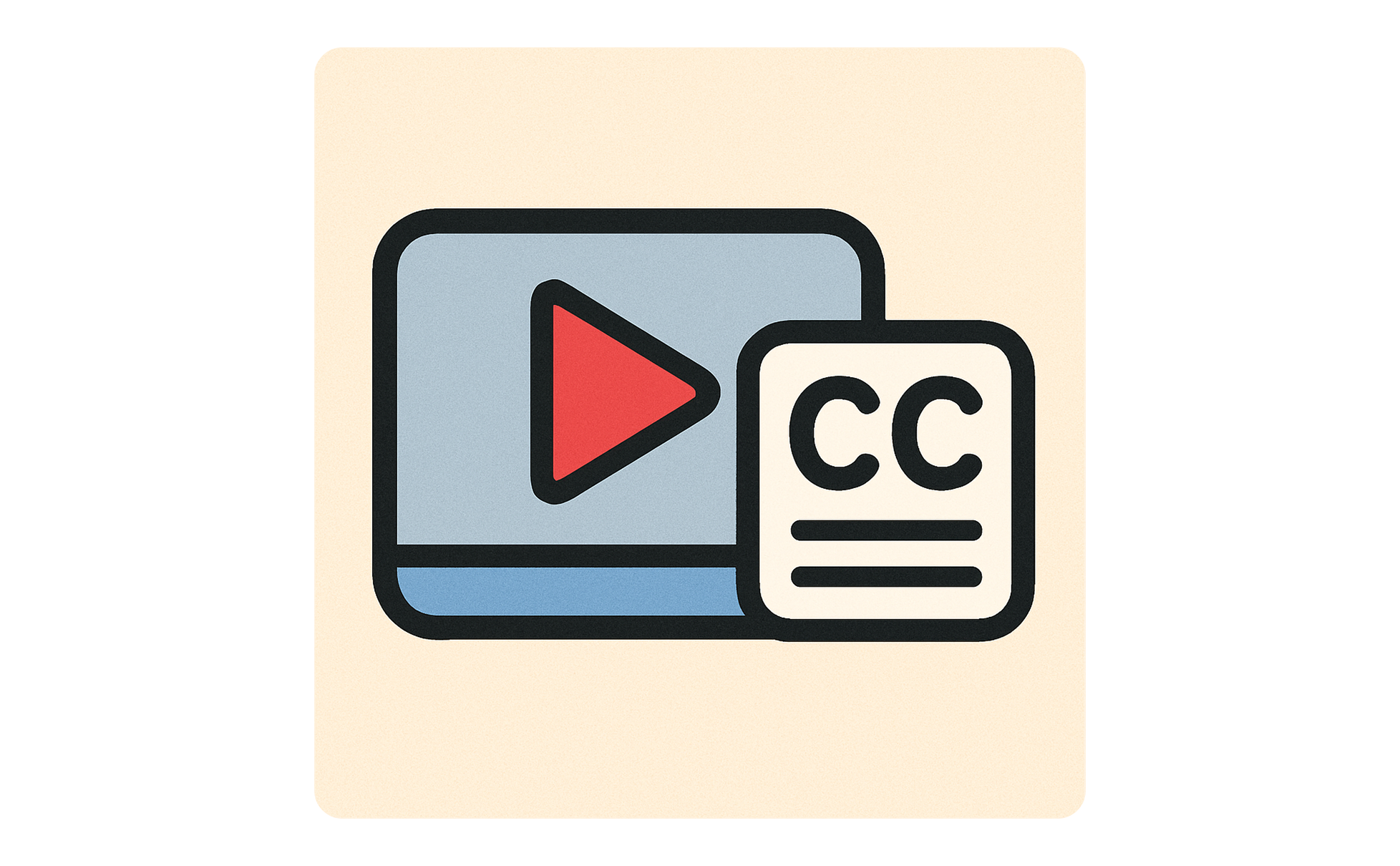 Icon of a video player and a “closed caption” icon for subtitles.