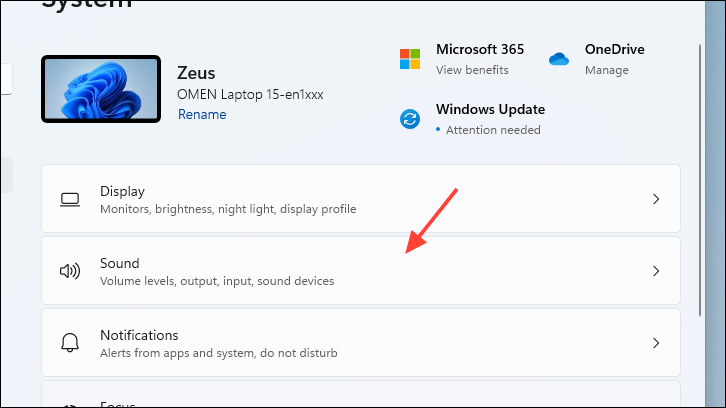 Accessing sound settings