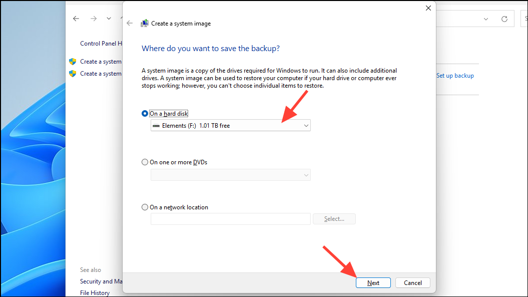 Select destination drive