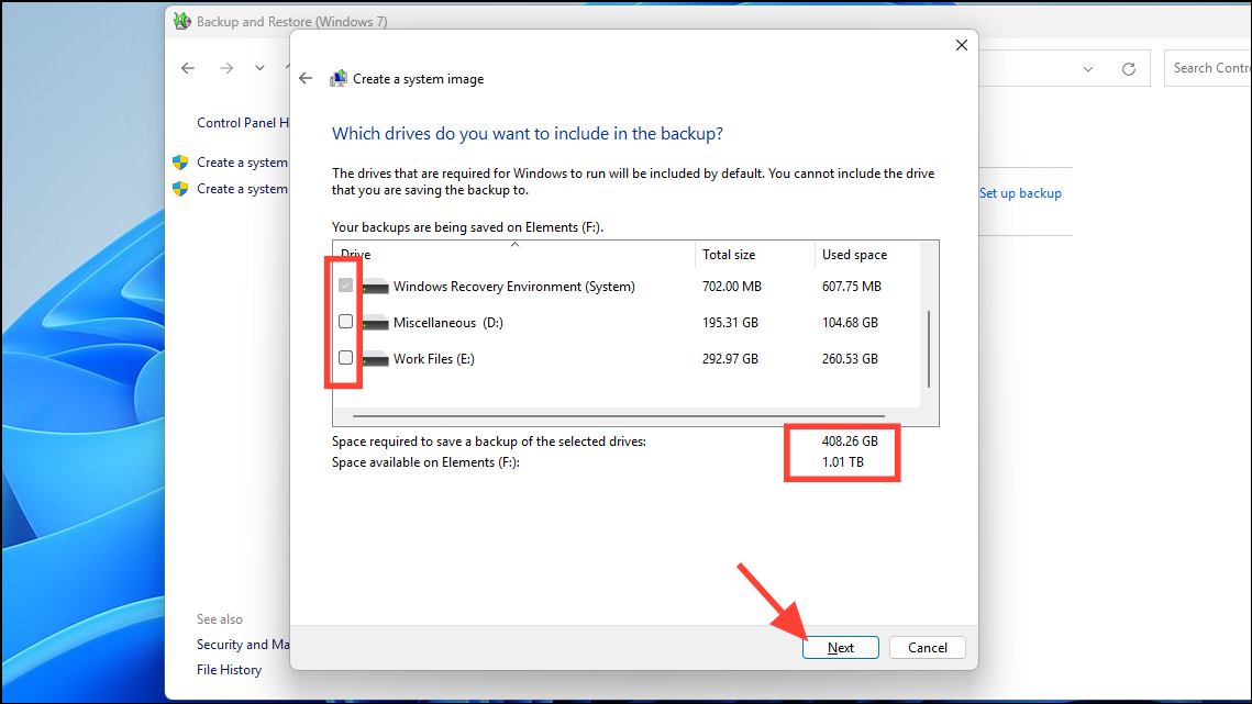Select drives to include