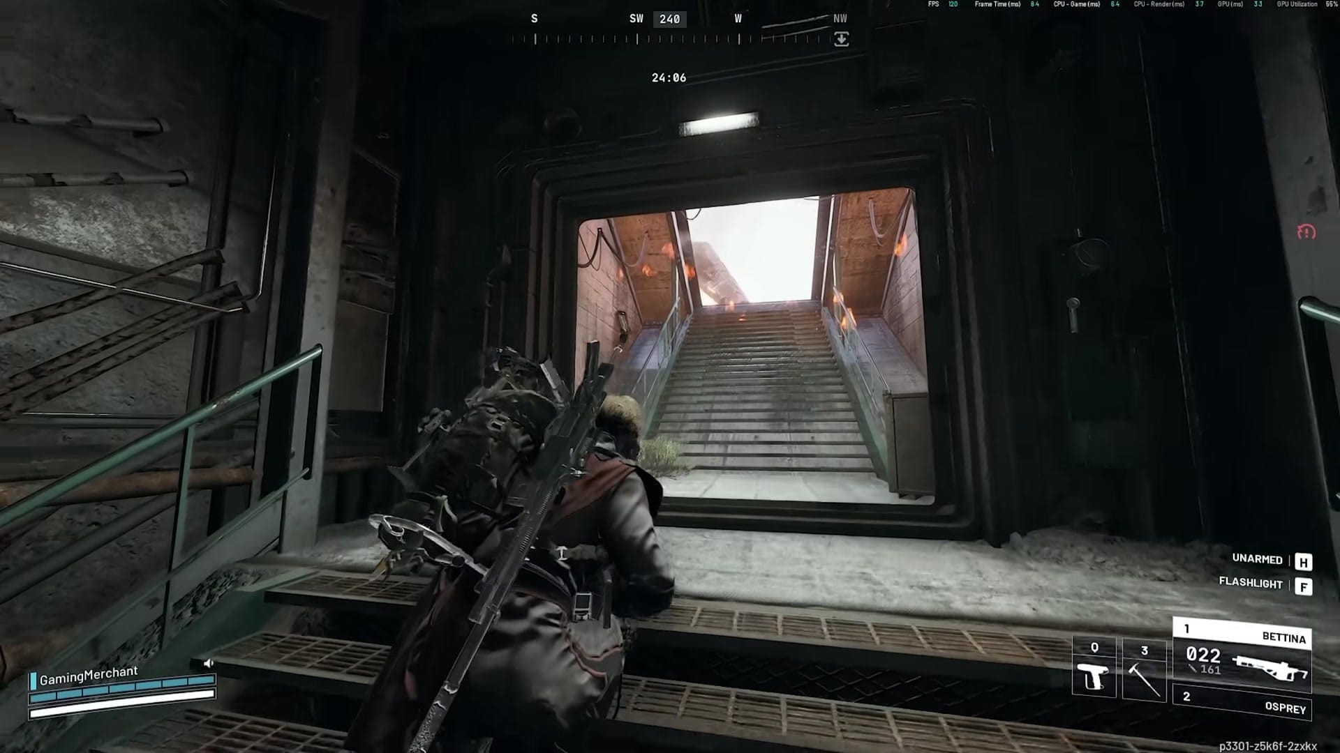 The player takes cover in a doorway while the Queen fires lasers. The weapon wheel is opened to select "Snaphook". The…