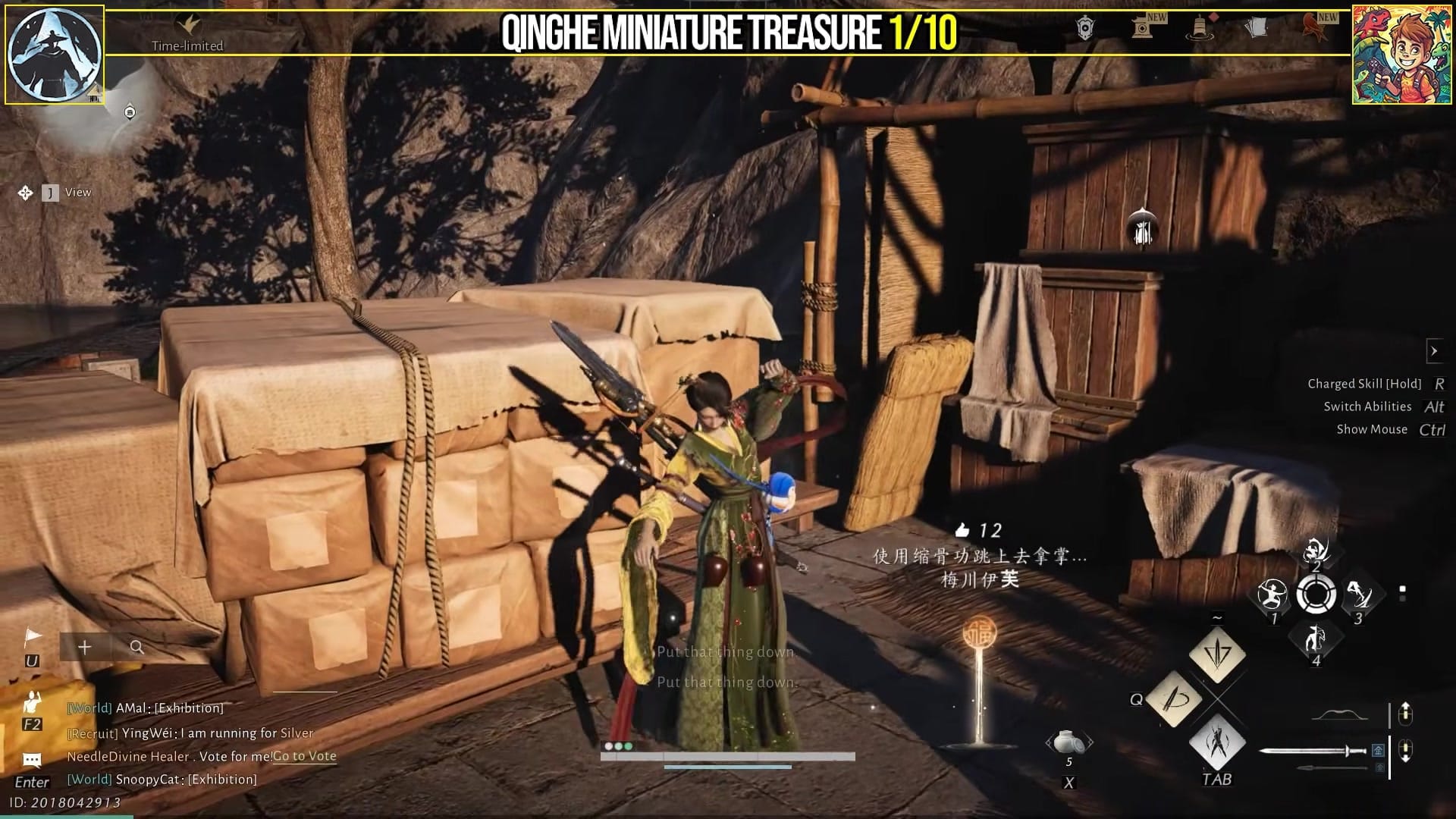 the emote wheel and selects the "Pat that thing down" action.