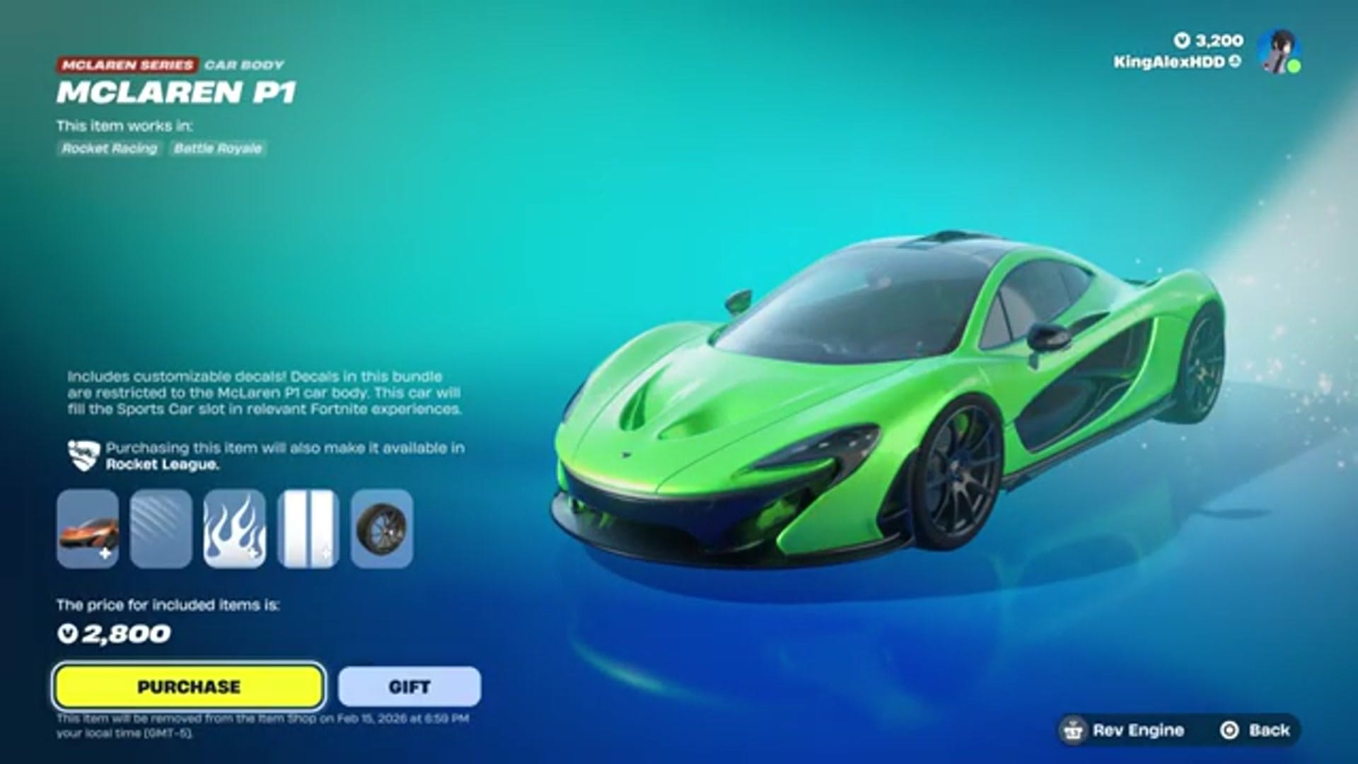 The narrator previews the McLaren P1 car body and its various paint colors (green, blue, red, etc.).